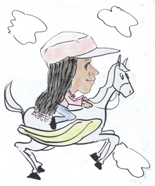 Me drawn in caricature on a flying horse