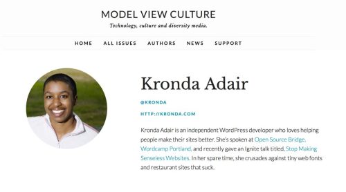 Author page screen shot from Model View Culture