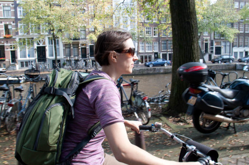Jess riding carefree through Amsterdam