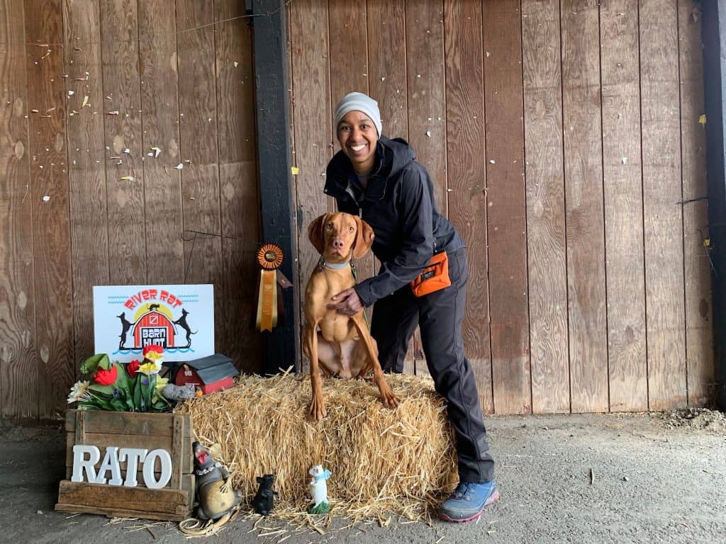 First barnhunt win photo Obi and Kronda